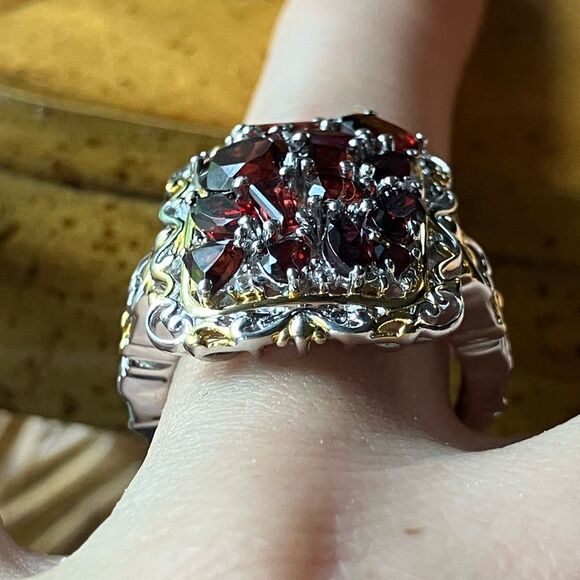 Natural Red Garnet Sterling Silver Ring Size 8 - Picture 2 of 9